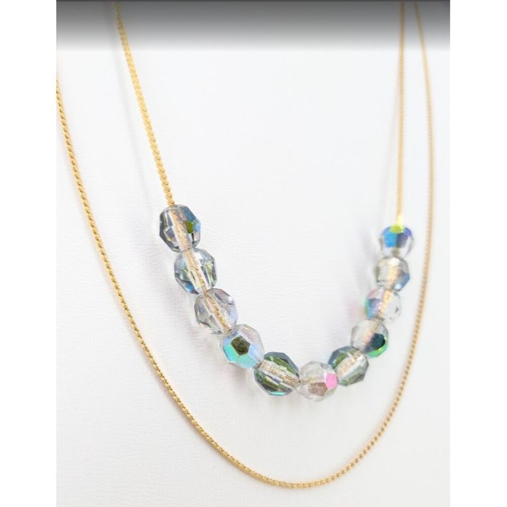 Vintage Necklace Double Strand Gold Tone Iridescent Faceted Plastic Beads 22in - Picture 3 of 16